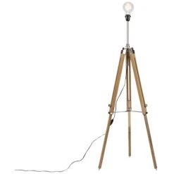 QAZQA Lampadaire Rural Trépied Bois Avec Acier - Cortin - Marron