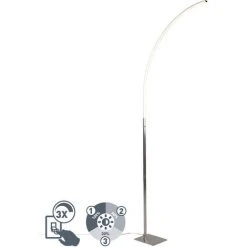 QAZQA Stylish Fl - LED Dimmable Lampadaire Moderne Variateur Inclus - 1 Lumière - H 1500 Mm - Acier - Design,Moderne - Éclairage Intérieur - Salon I Chambre I Cuisine I Salle à Manger - Acier
