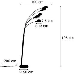 QAZQA Sixties Fl - Lampe Sur Pied Bras Articulé Design - 5 Lumière - H 1980 Mm - Noir - Design - Éclairage Intérieur - Salon - Noir -Lampadaire Soldes 2022 12013919 4