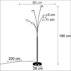 QAZQA Sixties - LED Dimmable Lampadaire Design Variateur Inclus - 5 Lumière - H 1800 Mm - Acier - Design - Éclairage Intérieur - Salon I Chambre - Acier -Lampadaire Soldes 2022 12013921 4