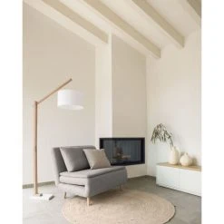 Kave Home - Lampadaire Riaz Blache En Bois Massif De Hêtre, Base En Acier Et 100% Coton - Blanc -Lampadaire Soldes 2022 12369785 2