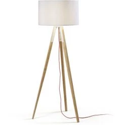 Kave Home - Lampadaire Iguazu Blache En Bois Massif De Pin Et 100% Coton - Blanc