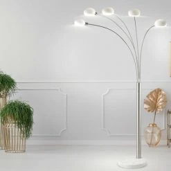 ETC-SHOP Lampadaire Dimmable Spot En Verre Lampadaire Variateur Dimmer Lampadaire Salon Moderne, Socle En Marbre, 5x E14, LxlxH 110 X 140 X 210 Cm -Lampadaire Soldes 2022 13534886 5