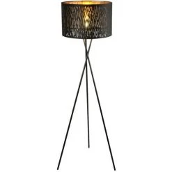ETC-SHOP Lampadaire Tripode Lampe De Salon Or Noir 3 Pieds Lampadaire Chambre, Textile Métal, 1x E27, DxH 62x160 Cm