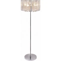 ETC-SHOP Lampadaire Abat-jour Cristal Lampadaire Uplighter Lampadaire Avec Cristaux Argent Salon, Métal Chromé, Interrupteur à Pied, Douilles 4x E14, DxH 40x150 Cm