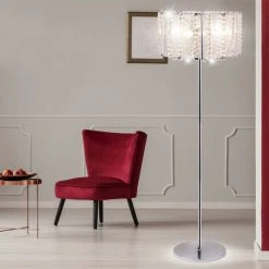 ETC-SHOP Lampadaire Abat-jour Cristal Lampadaire Uplighter Lampadaire Avec Cristaux Argent Salon, Métal Chromé, Interrupteur à Pied, Douilles 4x E14, DxH 40x150 Cm -Lampadaire Soldes 2022 13634566 5