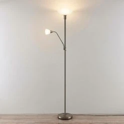 LINDBY LED Lampadaire 'Jost' En Métal Pour Salon & Salle à Manger - Nickel Satiné, Blanc Givré -Lampadaire Soldes 2022 13776461 4