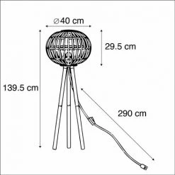 QAZQA Canna - Lampe De Table Trépied/tripode Rustique - 1 Lumière - H 1395 Mm - Naturel - Rustique - Éclairage Intérieur - Salon I Chambre - Naturel -Lampadaire Soldes 2022 13962296 4