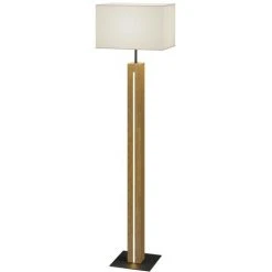 LINDBY Lampadaire Tissu à Intensité Variable 'Garry' En Textile Pour Salon & Salle à Manger - Blanc, Chêne Clair, Noir