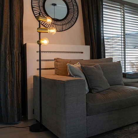 QAZQA Facil - Lampadaire Moderne - 3 Lumière - H 1460 Mm - Doré/Laiton - Moderne - Éclairage Intérieur - Salon I Chambre - Doré/Laiton 4 QAZQA Facil - Lampadaire Moderne - 3 Lumière - H 1460 Mm - Doré/Laiton - Moderne - Éclairage Intérieur - Salon I Chambre - Doré/Laiton – Image 2