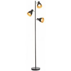 B.K.LICHT Lampadaire Design Métal 3 Spots Noir-doré Vintage Retro Spots Orientables Pivotables