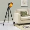 [lux.pro] Lampe Sur Pied Lampadaire Trépied Avec Abat-jour Design Industriel Métal Noir Et Or 135 Cm X 60 Cm