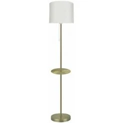 AUTRE Lampadaire Design LED Droit En Métal Doré Abat-jour Blanc Et Port USB