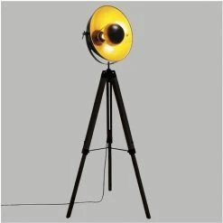 Atmosphera - Lampadaire Trépied En Bois Et Métal Noir Et Doré H 162 Cm - Noir -Lampadaire Soldes 2022 16593243 2