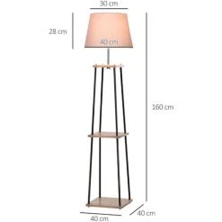 HOMCOM Lampadaire Design Contemporain Dim. 40L X 40l X 160H Cm 40 W Max. 3 étagères Intégrées Bois Massif Caoutchouc Métal Noir Lin Beige - Beige -Lampadaire Soldes 2022 16806677 3