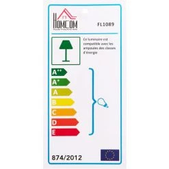 HOMCOM Lampadaire Design Contemporain Dim. 40L X 40l X 160H Cm 40 W Max. 3 étagères Intégrées Bois Massif Caoutchouc Métal Noir Lin Beige - Beige -Lampadaire Soldes 2022 16806677 4