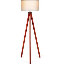 COSTWAY Lampadaire Trépied En Bois 152,5CM Avec Abat-jour En Lin, Commutateur Au Pied Style Scandinave Lampe E27 Pour Salon,Chambre