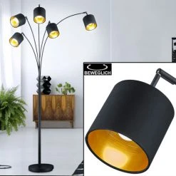 ETC-SHOP Lampadaire Parapluies Pivotants Lampadaire Lampadaire Lampadaire, Interrupteur à Pied, Textile Métal, Or Noir, L X H 71,5 X 200 Cm -Lampadaire Soldes 2022 17023639 3