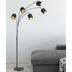 ETC-SHOP Lampadaire Parapluies Pivotants Lampadaire Lampadaire Lampadaire, Interrupteur à Pied, Textile Métal, Or Noir, L X H 71,5 X 200 Cm -Lampadaire Soldes 2022 17023639 4