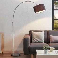 LINDBY Lampadaire 'Kelja' En Textile Pour Salon & Salle à Manger - Noir, Chromé