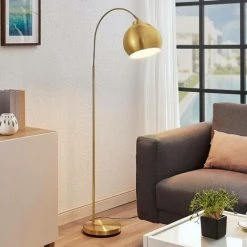 LINDBY Lampadaire LED 'Moisia' En Métal Pour Salon & Salle à Manger - Laiton Mat