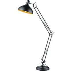ETC-SHOP Lampadaire Salon Lampe Articulée Plafonnier Rondelle Lampadaire Or Noir Avec Interrupteur à Pied, Métal, Mobile, 1x E27, LxPxH 38x75x180 Cm