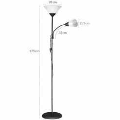 MONZANA Lampadaire Sur Pied Avec Liseuse Luminaire Lampe Orientable 175 Cm Blanc Ou Noir Noir -Lampadaire Soldes 2022 18474145 3