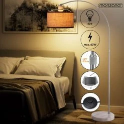 DEUBA Lampe à Arc Moderne Socle En Marbre Réglable 150-175cm Lampadaire Sur Pied Design Classique Maison Luminaire Intérieur