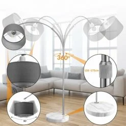 DEUBA Lampe à Arc Moderne Socle En Marbre Réglable 150-175cm Lampadaire Sur Pied Design Classique Maison Luminaire Intérieur -Lampadaire Soldes 2022 19378742 5