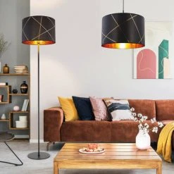 ETC-SHOP Lampadaire Noir Or Lampadaire E27 Lampadaire Tissu Salon, Lignes Décoratives Dorées, 1x E27, DxH 38 X 151 Cm -Lampadaire Soldes 2022 19914803 4