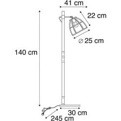 QAZQA Arthur - Lampadaire Industriel - 1 Lumière - H 140 Cm - Noir - Rustique - Éclairage Intérieur - Salon I Chambre I Cuisine I Salle à Manger - Noir -Lampadaire Soldes 2022 20000083 5
