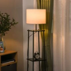 HOMCOM Lampadaire Design Contemporain 3 étagères Intégrées 40 W Max. Dim. 34L X 34l X 150H Cm MDF Métal Noir Abat-jour Blanc -Lampadaire Soldes 2022 20157754 5
