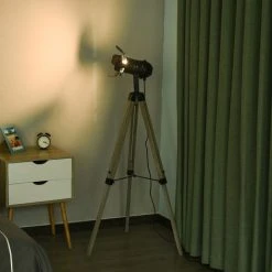 HOMCOM Lampadaire Trépied Style Industriel Hauteur Réglable H100-140 Cm Noir -Lampadaire Soldes 2022 20209111 5