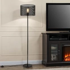 [lux.pro] Lampadaire Lampe à Pied Métal Noir E27 153 Cm