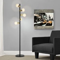 [lux.pro] Lampadaire Lampe à Pied Métal Noir Et Cuivre Jaune Design Moderne 5 X E27 153 Cm
