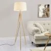 [lux.pro] Lampadaire Lampe à Pied Avec Abat-jour Bois Métal Tissu Effet Bois Et Blanc 153 Cm