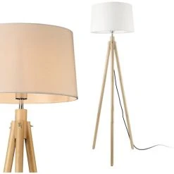 [lux.pro] Lampadaire Lampe à Pied Avec Abat-jour Bois Métal Tissu Effet Bois Et Blanc 153 Cm -Lampadaire Soldes 2022 20888238 3