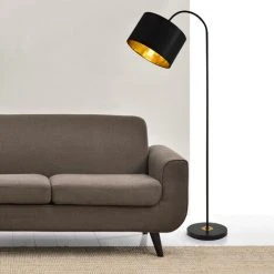 [lux.pro] Lampadaire Lampe à Pied Cadre En Métal Et Abat-jour En Tissu 1 X E27 Noir 173 Cm