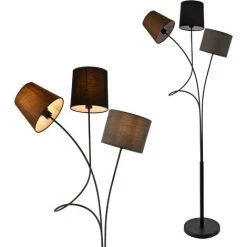 [lux.pro] Lampadaire Lampe Sur Pied Avec 3 Douilles Métal Et Tissu 3 X E14 Hauteur 146 Cm 3 Abat-jour Marron Noir Gris Armature Noir -Lampadaire Soldes 2022 20889355 3