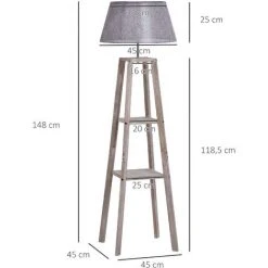 HOMCOM Lampadaire Design Contemporain 2 étagères Intégrées 60 W Max. Dim. 53L X 53l X 148H Cm Pin Lin Gris - Gris -Lampadaire Soldes 2022 21630425 3
