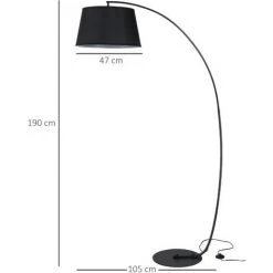 HOMCOM Lampe Lampadaire à Arc Salon Courbée - Lampe Arceau Moderne En Métal - Lampadaire Sur Pied Métal Lin Noir - Noir -Lampadaire Soldes 2022 21956105 3