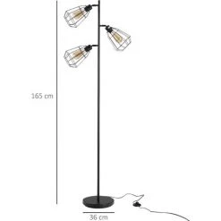 HOMCOM Lampadaire Design Industriel 3 Ampoules Max. 40 W Abat-jour Cage Métal Noir - Noir -Lampadaire Soldes 2022 21956269 3