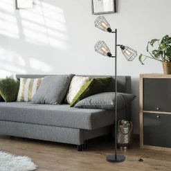 HOMCOM Lampadaire Design Industriel 3 Ampoules Max. 40 W Abat-jour Cage Métal Noir - Noir -Lampadaire Soldes 2022 21956269 5