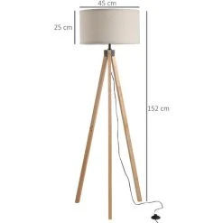 HOMCOM Lampadaire Trépied Style Scandinave 40 W Max. Dim. 45L X 45l X 152H Cm Bois De Pin Lin Beige - Beige -Lampadaire Soldes 2022 22133993 3
