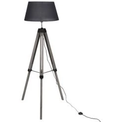 VidaXL Lampadaire Trépied En Bois Réglable Avec Abat-jour En Tissu Noir - Noir