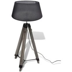 VidaXL Lampadaire Trépied En Bois Réglable Avec Abat-jour En Tissu Noir - Noir -Lampadaire Soldes 2022 2218377 3