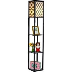 COSTWAY Lampadaire Avec 3 Niveaux Etagère 220-240V,60W Design Scandinave Lampe Sur Pied (Ampoule Non Inclus)