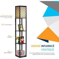 COSTWAY Lampadaire Avec 3 Niveaux Etagère 220-240V,60W Design Scandinave Lampe Sur Pied (Ampoule Non Inclus) -Lampadaire Soldes 2022 23501522 3