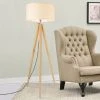 [lux.pro] Lampadaire Lampe Sur 3 Pieds Tripod En Métal Et Tissu Hauteur 152 Cm Abat-jour 50 Cm Couleur Bois Et Blanc -Lampadaire Soldes 2022 23726171 1
