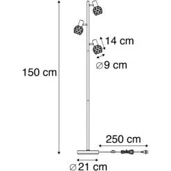 QAZQA Mesh - Lampadaire Moderne - 3 Lumière - H 150 Cm - Noir - Moderne,Design - Éclairage Intérieur - Salon I Chambre I Cuisine I Salle à Manger - Noir -Lampadaire Soldes 2022 23814397 4